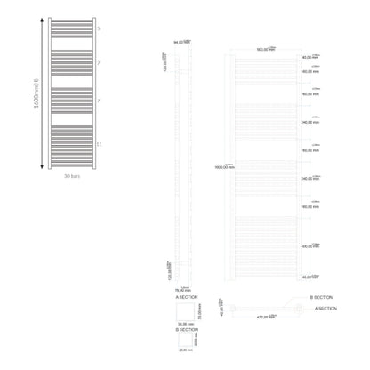 Fairford Simona Designer Towel Rail - 1600mm X 500mm - Chrome