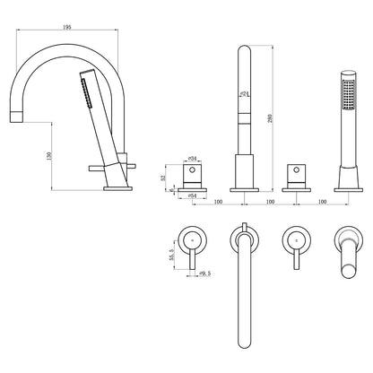 Fairford Element Matt Black 4 Hole Bath Shower Mixer