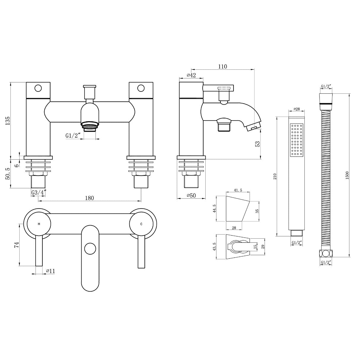 Fairford Element Matt Black Bath Shower Mixer