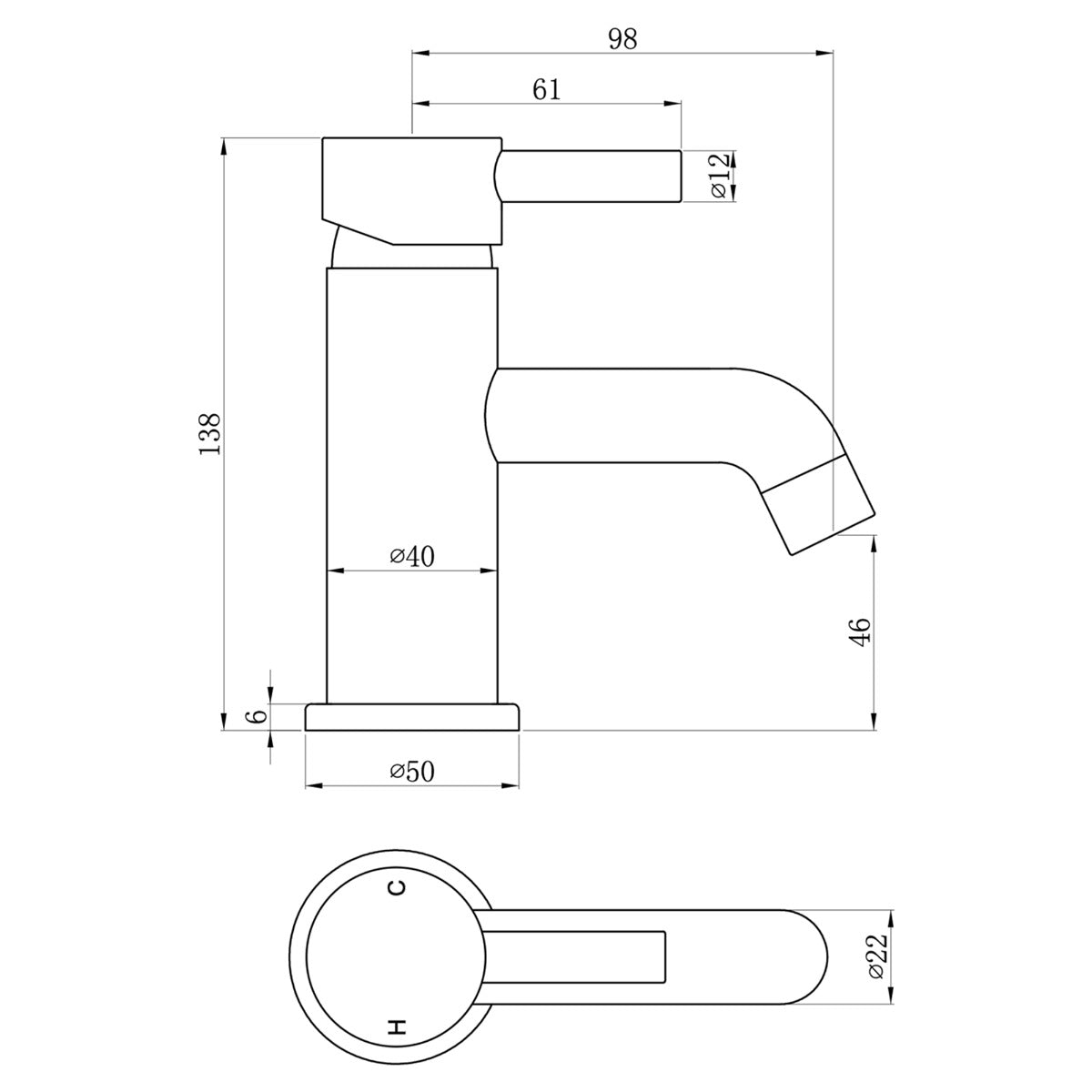 Fairford Element 5 Brushed Brass Mini Basin Mixer with Push Button Waste