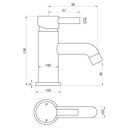 Fairford Element 5 Brushed Brass Mini Basin Mixer with Push Button Waste