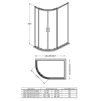 Fairford 5mm Offset Quadrant Shower Enclosure-1000mm x 800mm