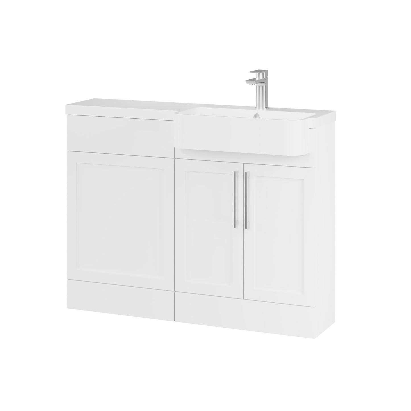 Fairford Union Style Shaker Matt White 1100mm Round Semi Recessed Basin Right Hand Combination Pack