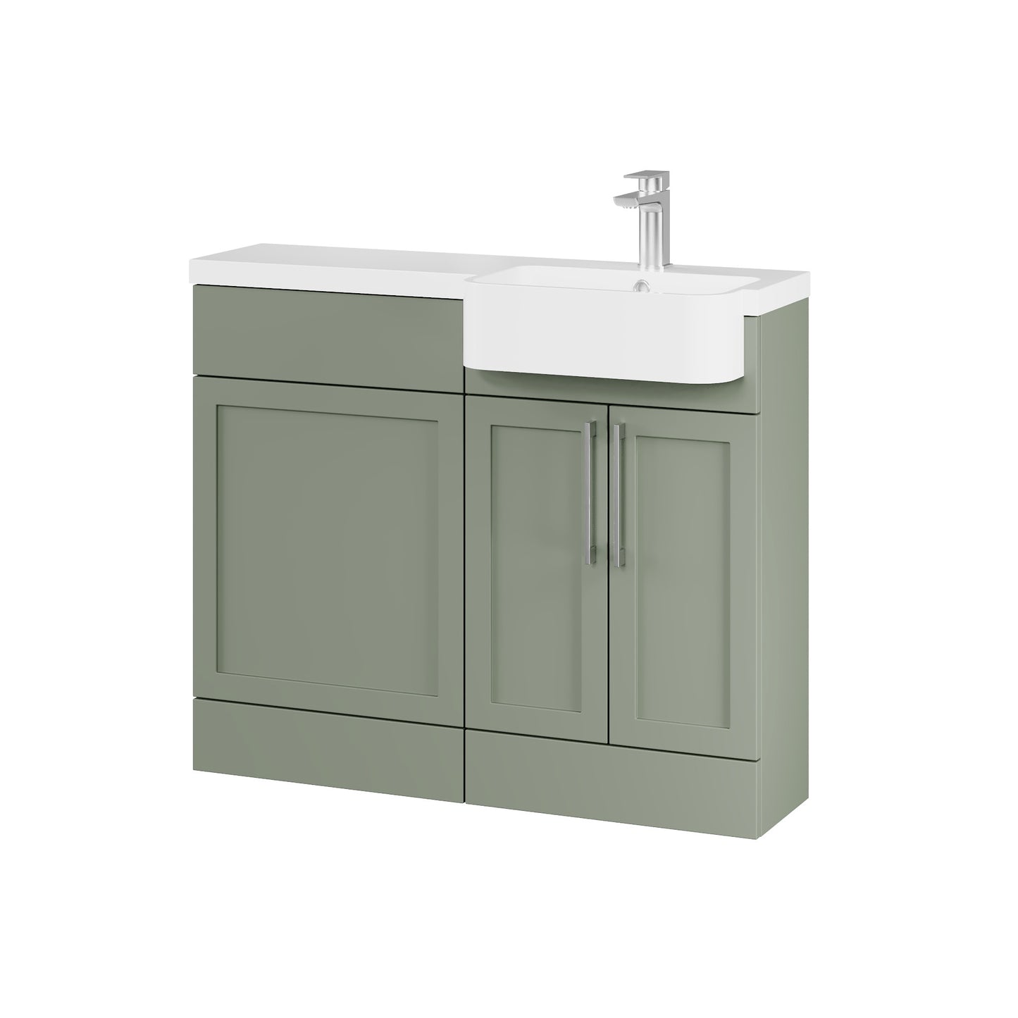 Fairford Union Style Shaker Matt Lux Green 1000mm Round Semi Recessed Basin Right Hand Combination Pack