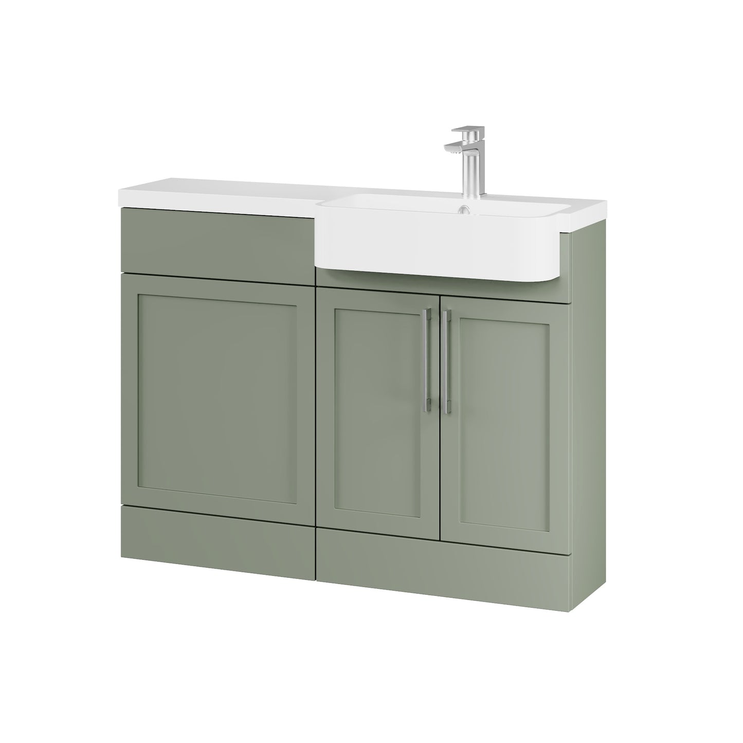 Fairford Union Style Shaker Matt Lux Green 1100mm Round Semi Recessed Basin Right Hand Combination Pack