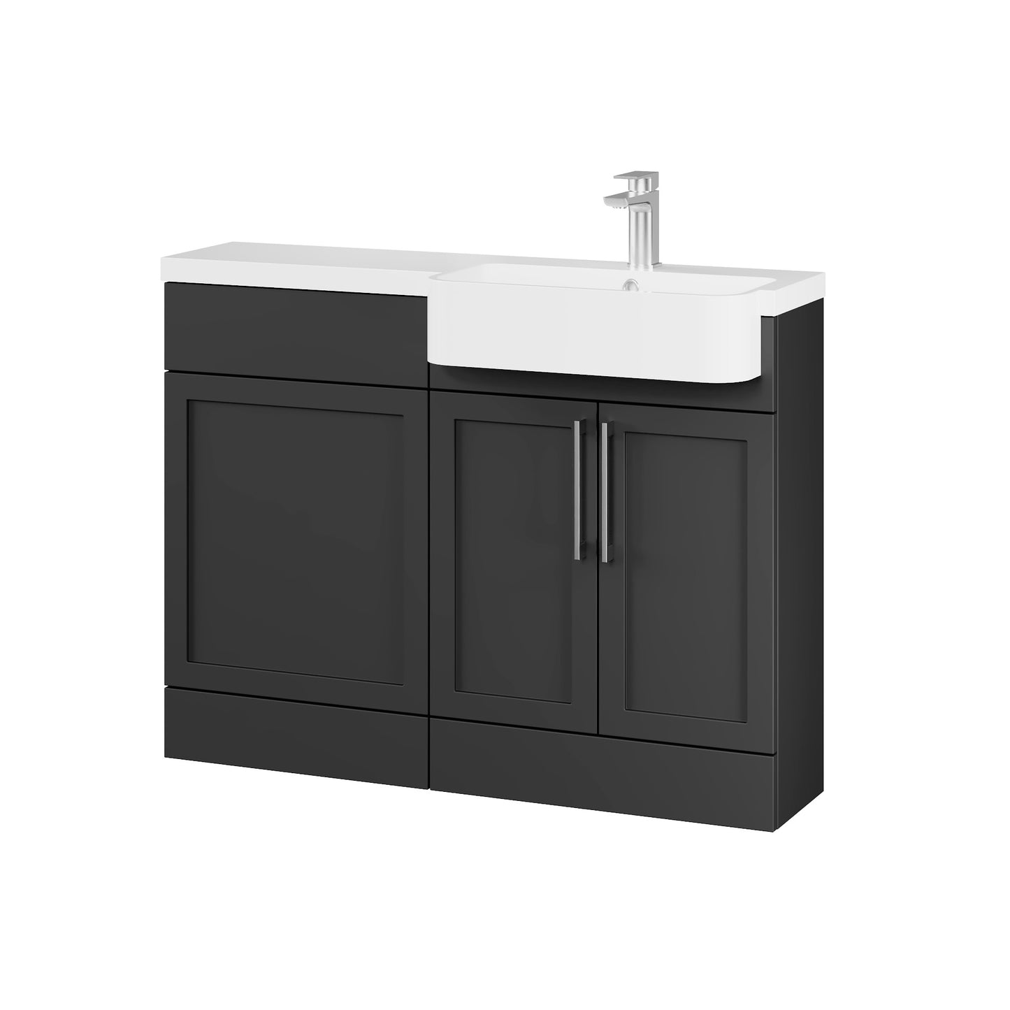 Fairford Union Style Shaker Matt Soft Black 1100mm Round Semi Recessed Basin Right Hand Combination Pack