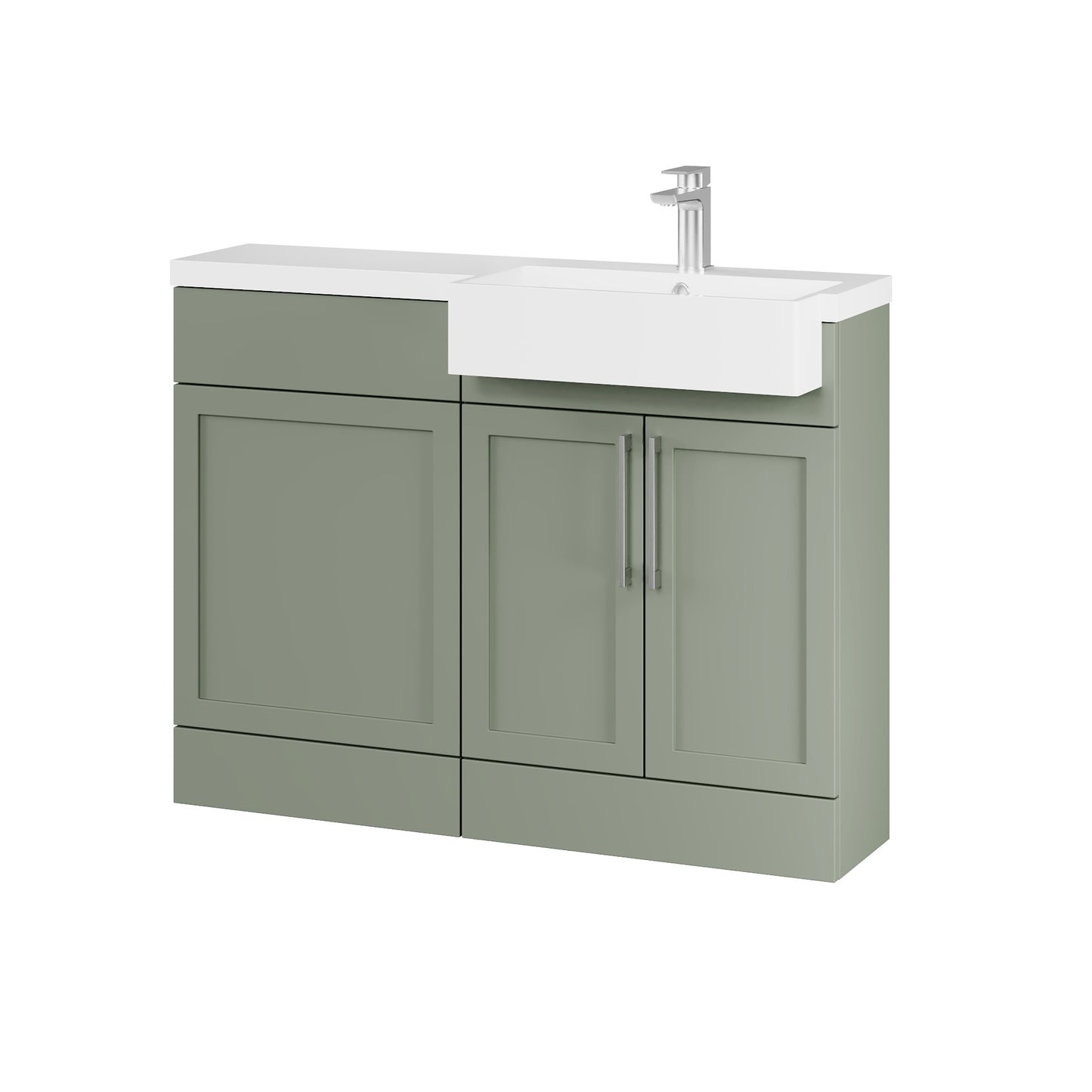 Fairford Union Style Shaker Matt Lux Green 1100mm Square Semi Recessed Basin Right Hand Combination Pack