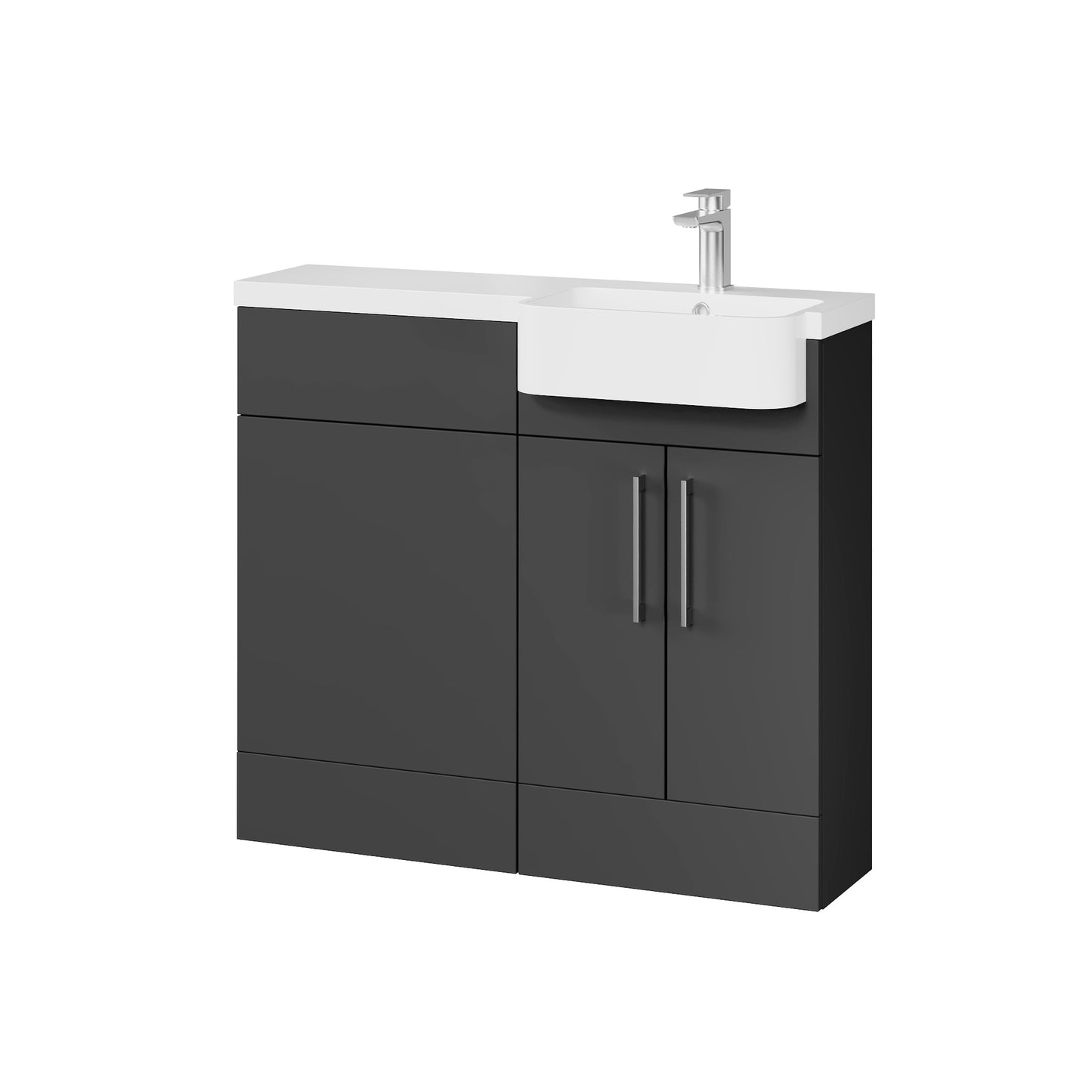 Fairford Union Gloss Grey 1000mm Square Semi Recessed Basin Right Hand Combination Pack