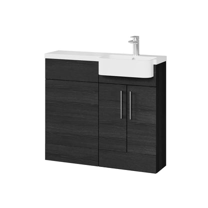 Fairford Union Black Woodgrain 1000mm Square Semi Recessed Basin Right Hand Combination Pack