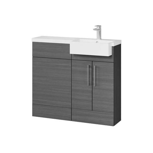 Fairford Union Anthracite Woodgrain 1000mm Square Semi Recessed Basin Right Hand Combination Pack
