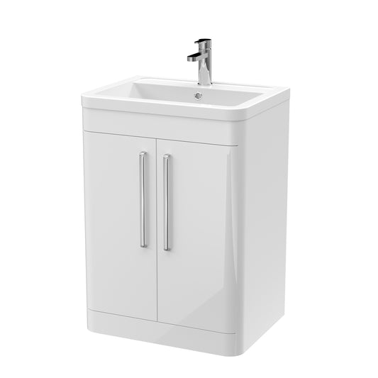 Fairford Flow 600mm 2 Door Gloss White Floor Standing Vanity Unit