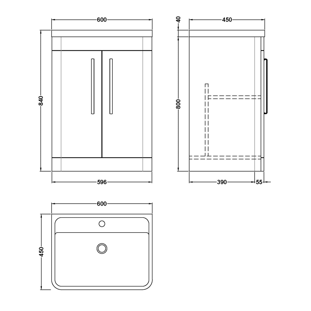 Fairford Flow 600mm 2 Door Gloss White Floor Standing Vanity Unit