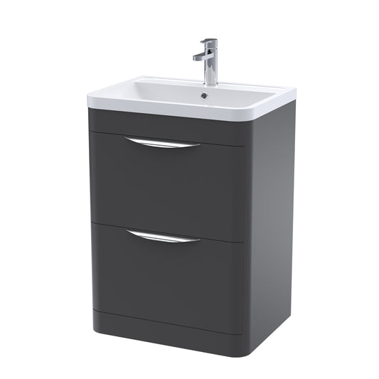 Fairford Flow 600mm 2 Drawer Satin Anthracite Floor Standing Vanity Unit