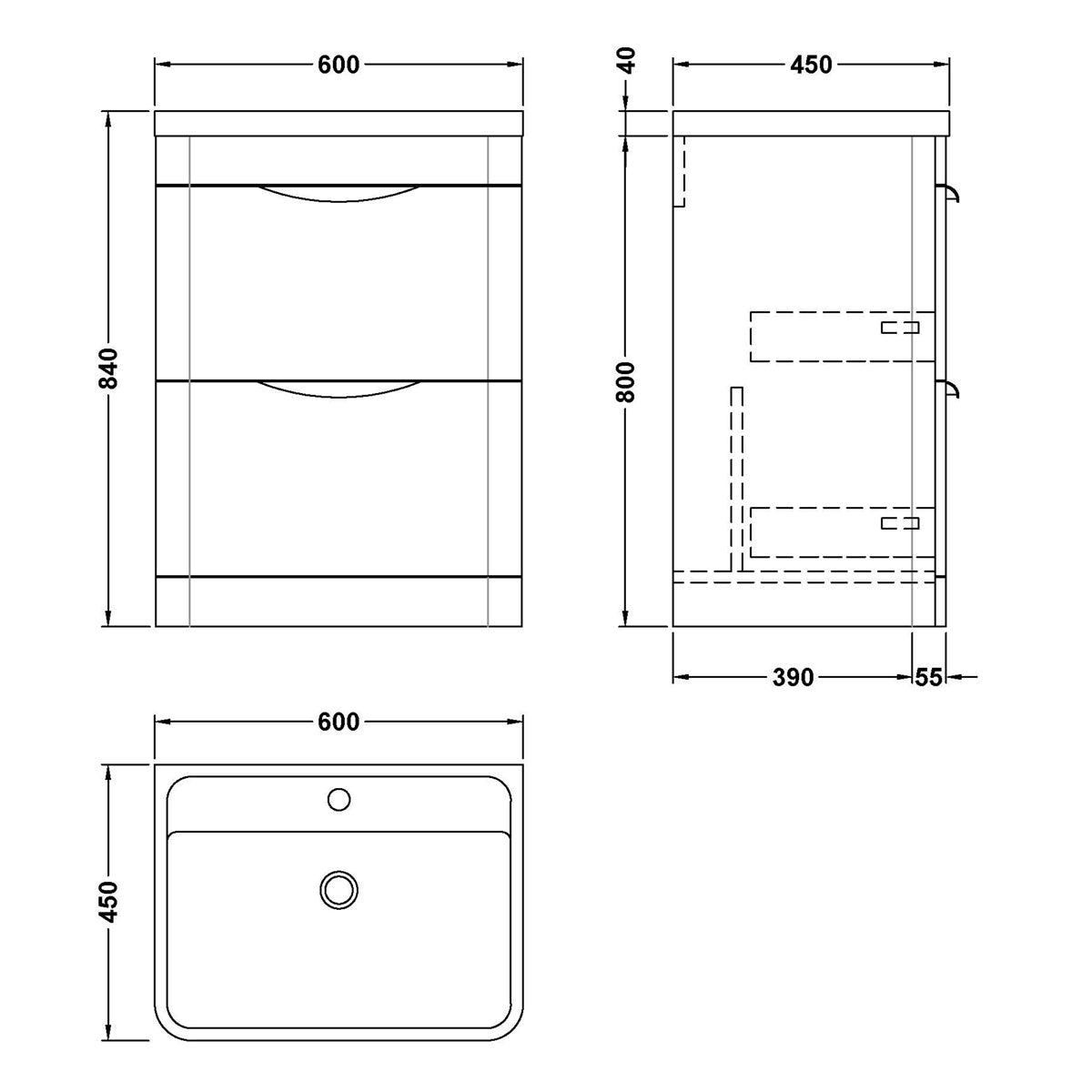 Fairford Flow 600mm 2 Drawer Satin Anthracite Floor Standing Vanity Unit