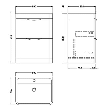 Fairford Flow 600mm 2 Drawer Satin Anthracite Floor Standing Vanity Unit