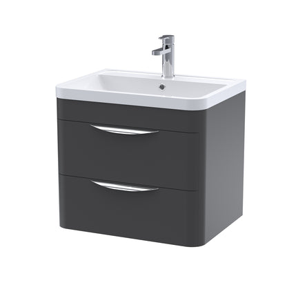 Fairford Flow 600mm 2 Drawer Satin Anthracite Wall Hung Vanity Unit