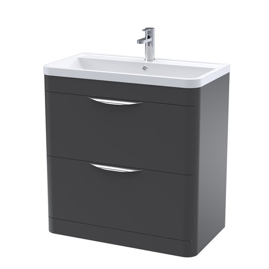 Fairford Flow 800mm 2 Drawer Satin Anthracite Floor Standing Vanity Unit