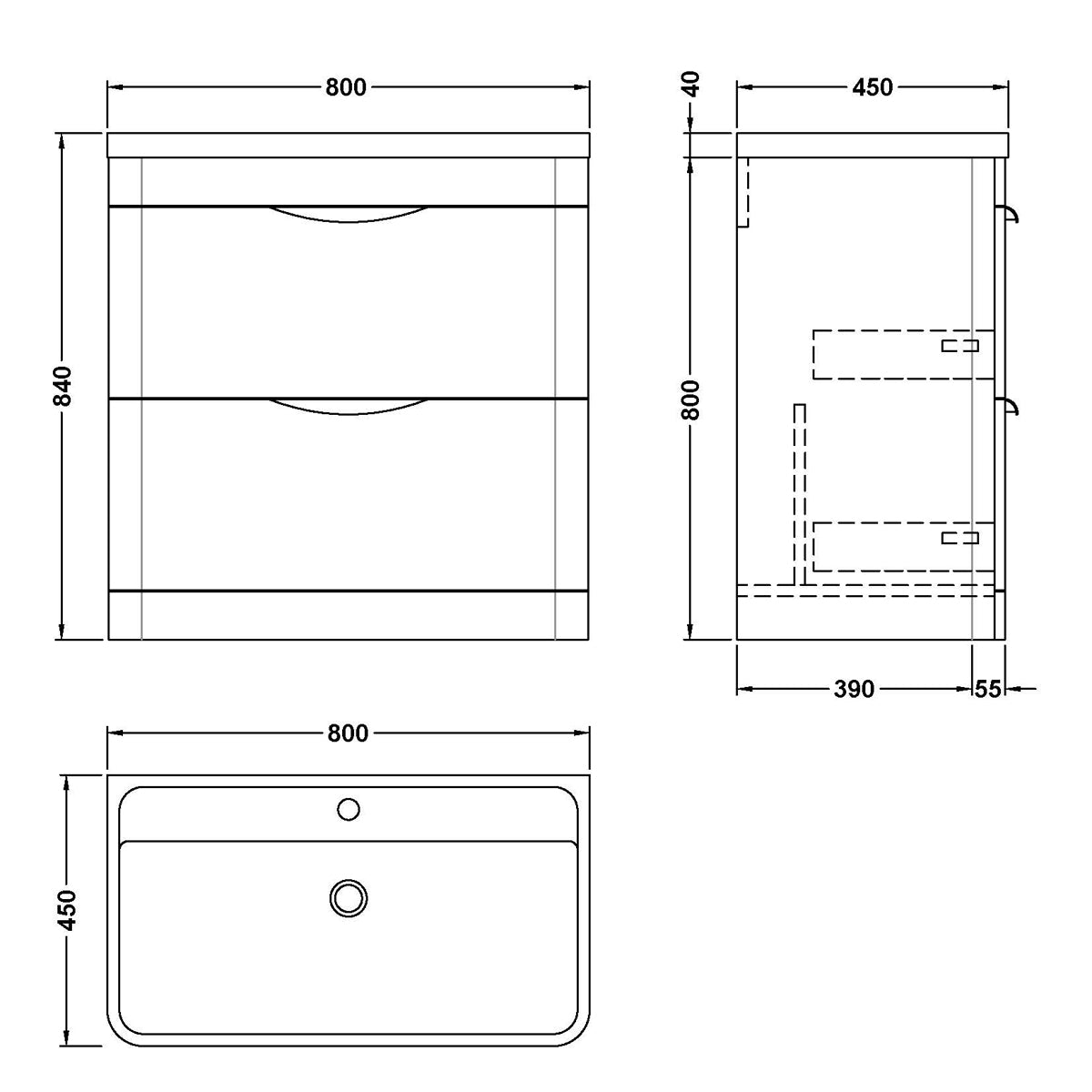 Fairford Flow 800mm 2 Drawer Satin Anthracite Floor Standing Vanity Unit