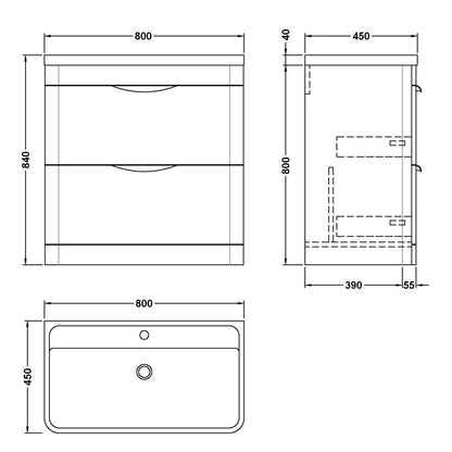 Fairford Flow 800mm 2 Drawer Satin Anthracite Floor Standing Vanity Unit