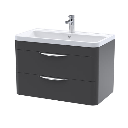 Fairford Flow 800mm 2 Drawer Satin Anthracite Wall Hung Vanity Unit