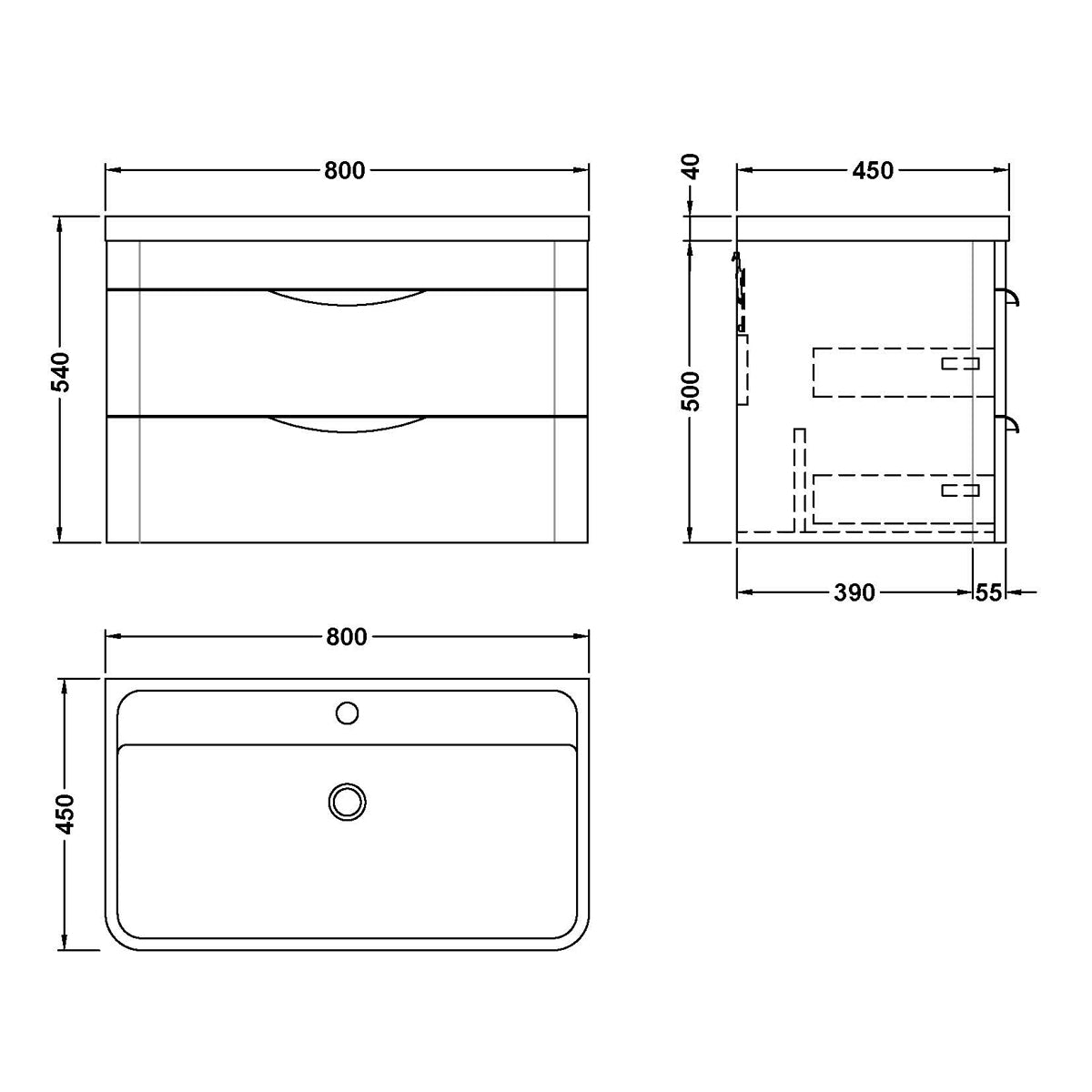 Fairford Flow 800mm 2 Drawer Satin Anthracite Wall Hung Vanity Unit