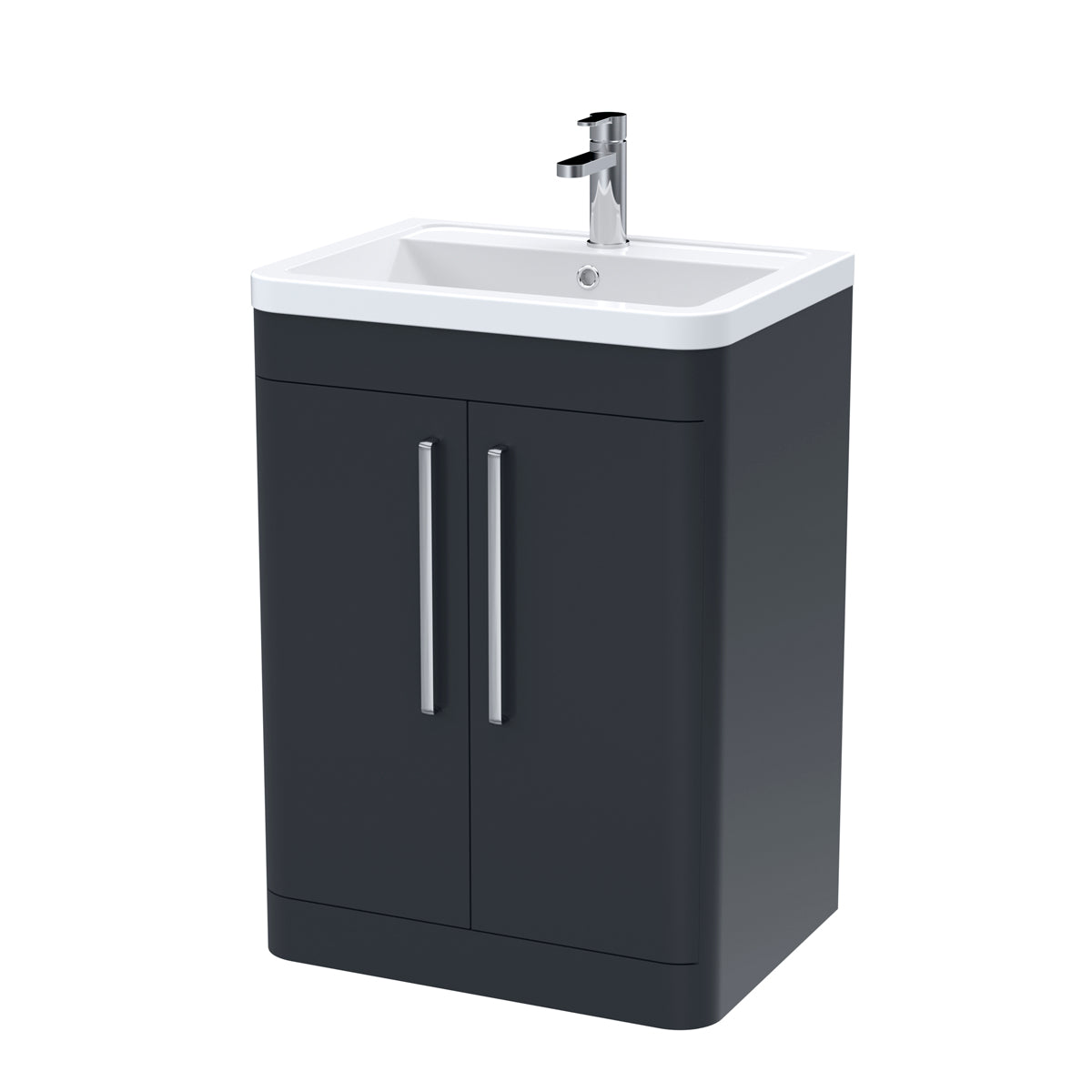 Fairford Flow 600mm 2 Door Satin Anthracite Floor Standing Vanity Unit
