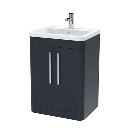 Fairford Flow 600mm 2 Door Satin Anthracite Floor Standing Vanity Unit