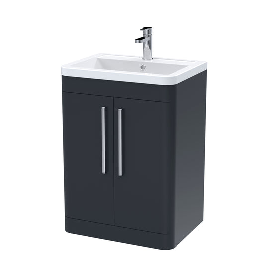 Fairford Flow 600mm 2 Door Satin Anthracite Floor Standing Vanity Unit
