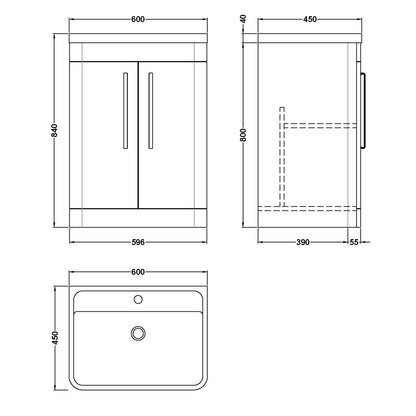 Fairford Flow 600mm 2 Door Satin Anthracite Floor Standing Vanity Unit