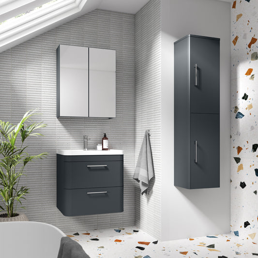 Fairford Flow 600mm 2 Drawer Satin Anthracite Wall Hung Vanity Unit