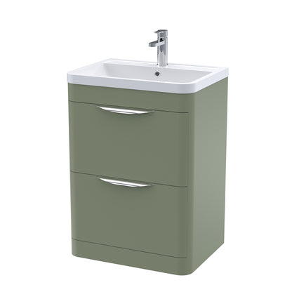 Fairford Flow 600mm 2 Drawer Satin Green Floor Standing Vanity Unit
