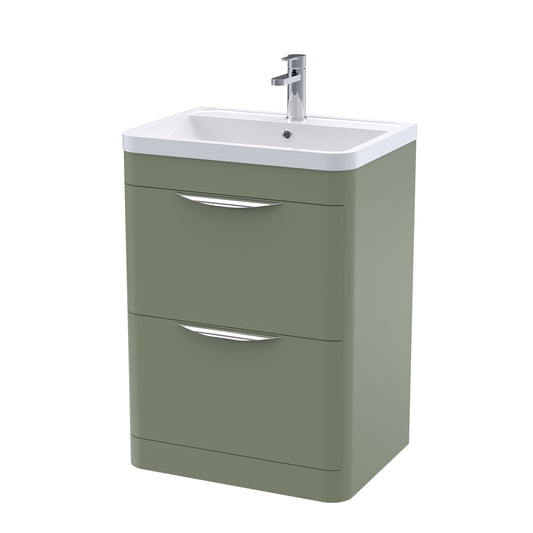 Fairford Flow 600mm 2 Drawer Satin Green Floor Standing Vanity Unit