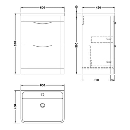 Fairford Flow 600mm 2 Drawer Satin Green Floor Standing Vanity Unit