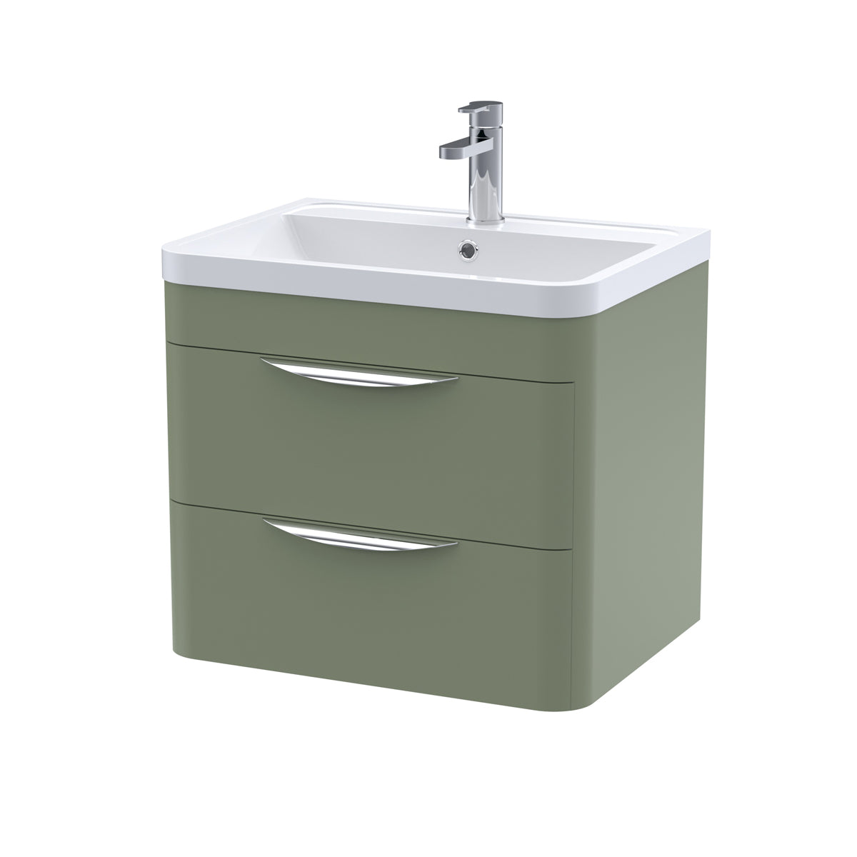 Fairford Flow 600mm 2 Drawer Satin Green Wall Hung Vanity Unit