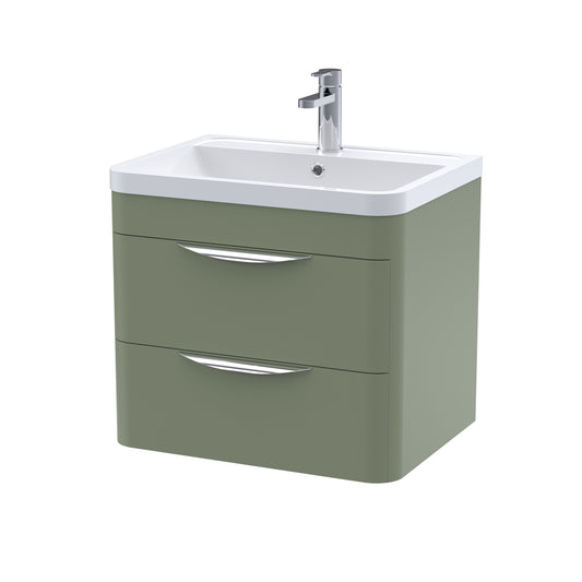 Fairford Flow 600mm 2 Drawer Satin Green Wall Hung Vanity Unit