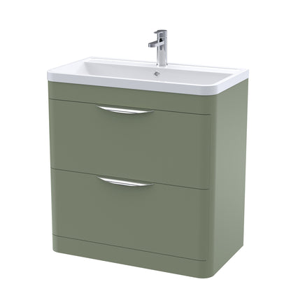 Fairford Flow 800mm 2 Drawer Satin Green Floor Standing Vanity Unit