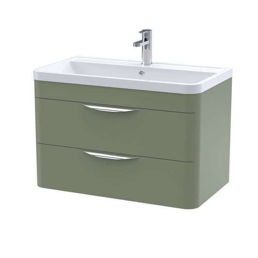 Fairford Flow 800mm 2 Drawer Satin Green Wall Hung Vanity Unit