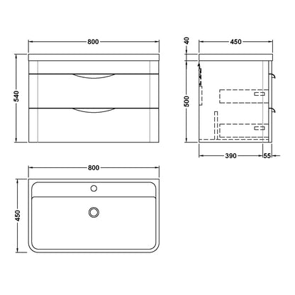 Fairford Flow 800mm 2 Drawer Satin Green Wall Hung Vanity Unit