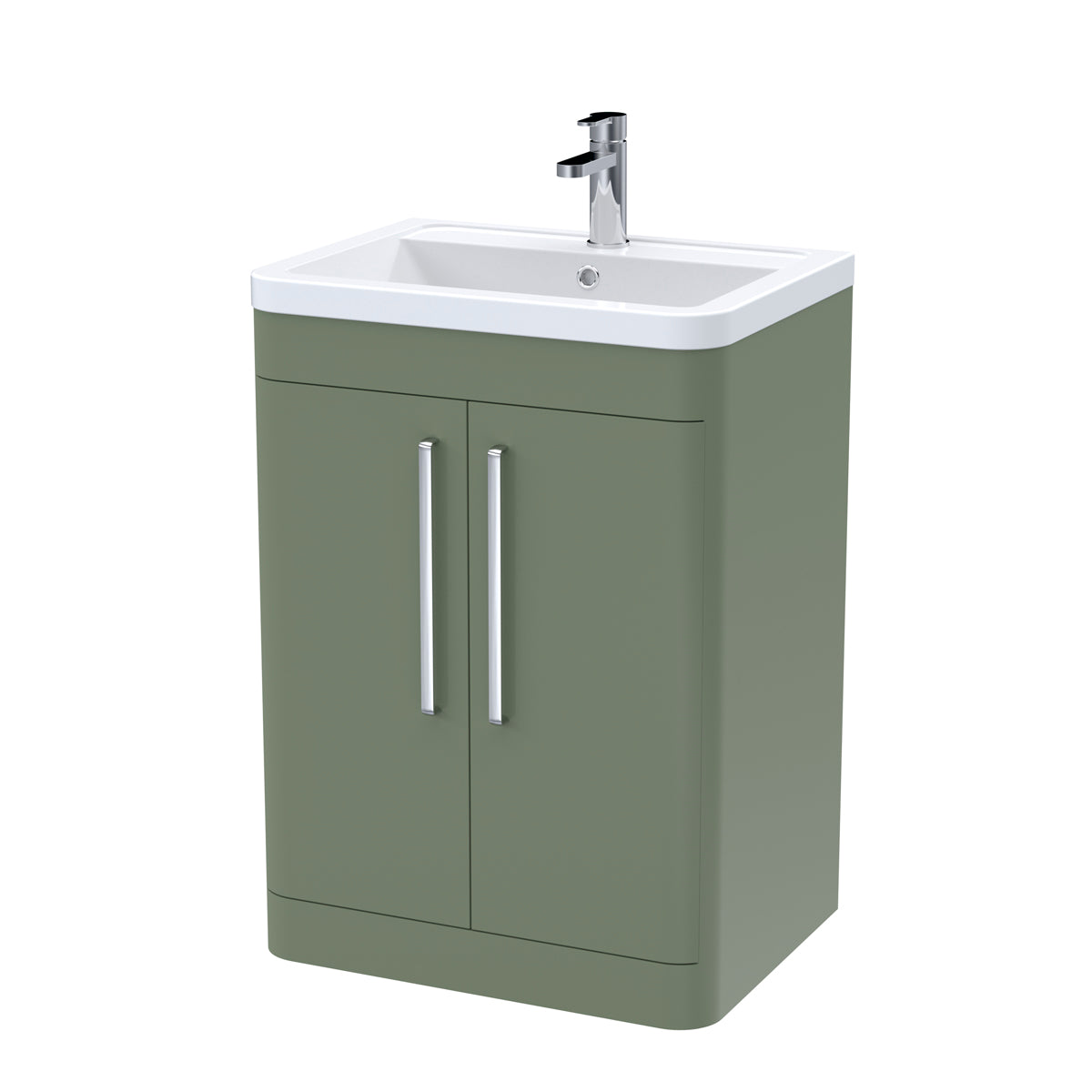 Fairford Flow 600mm 2 Door Satin Green Floor Standing Vanity Unit