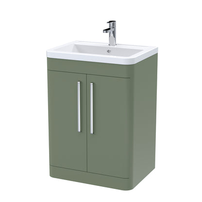 Fairford Flow 600mm 2 Door Satin Green Floor Standing Vanity Unit