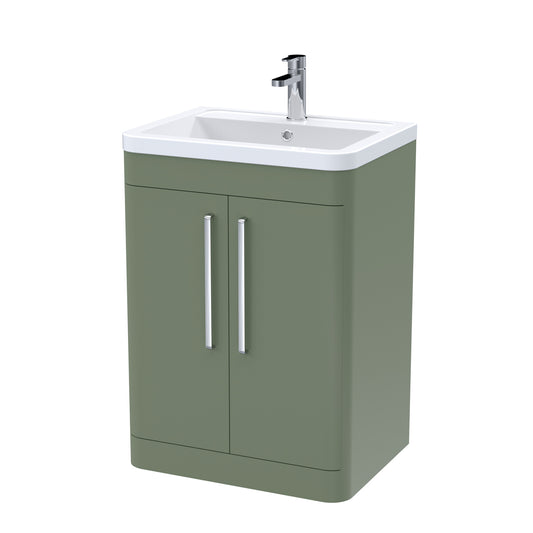 Fairford Flow 600mm 2 Door Satin Green Floor Standing Vanity Unit