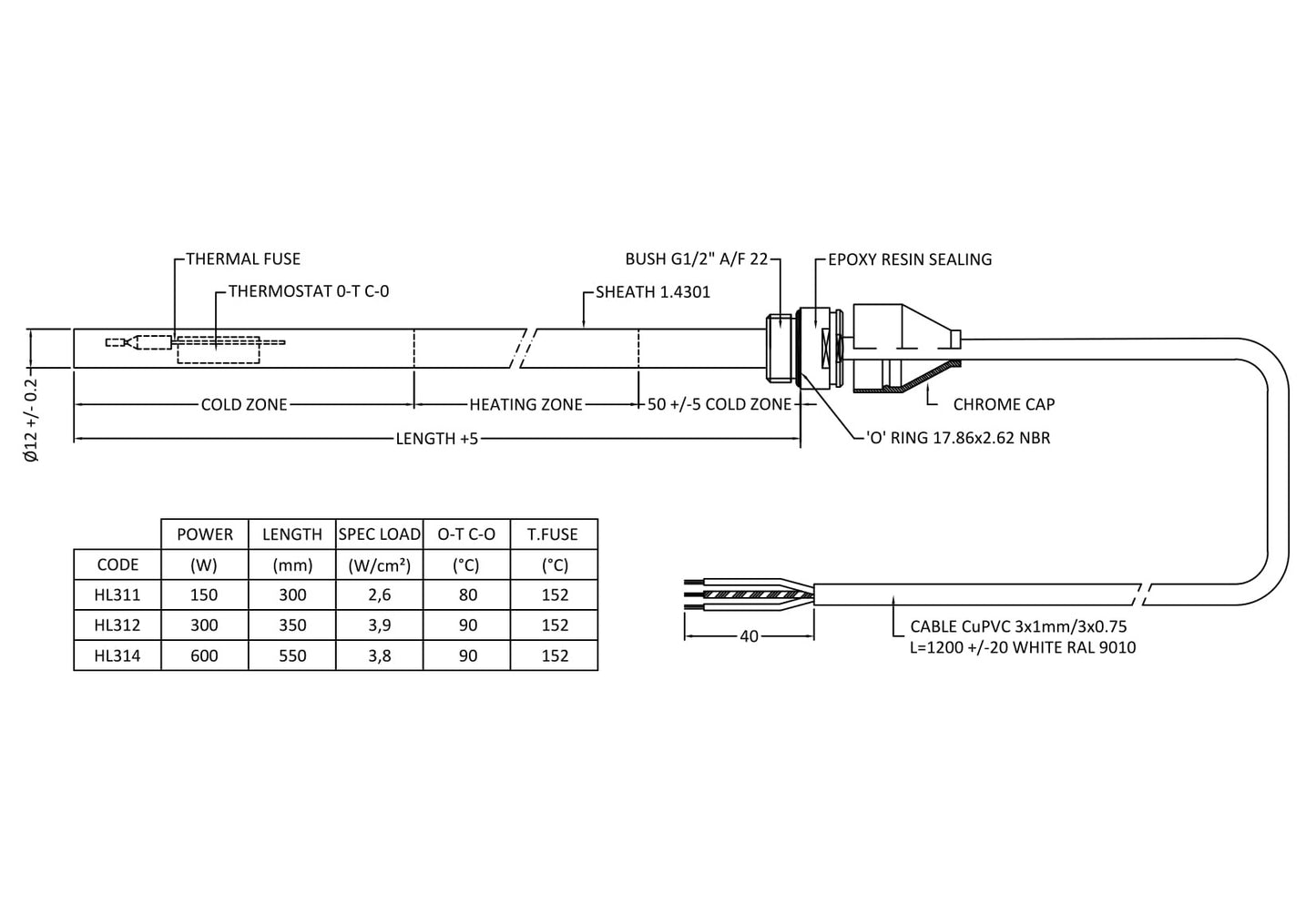 Fairford 300W Chrome Heating Element