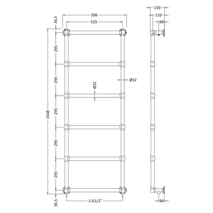 Fairford Winchester Wall Mounted 1550 x 600mm Towel Rail