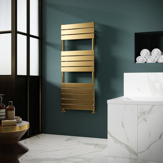 Fairford Brushed Brass 1213 x 500mm Flat Panel Towel Rail