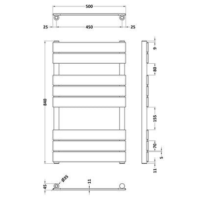 Fairford Brushed Brass 840 x 500mm Flat Panel Towel Rail