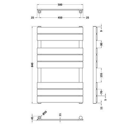 Fairford Matt Black 840 x 500mm Flat Panel Towel Rail