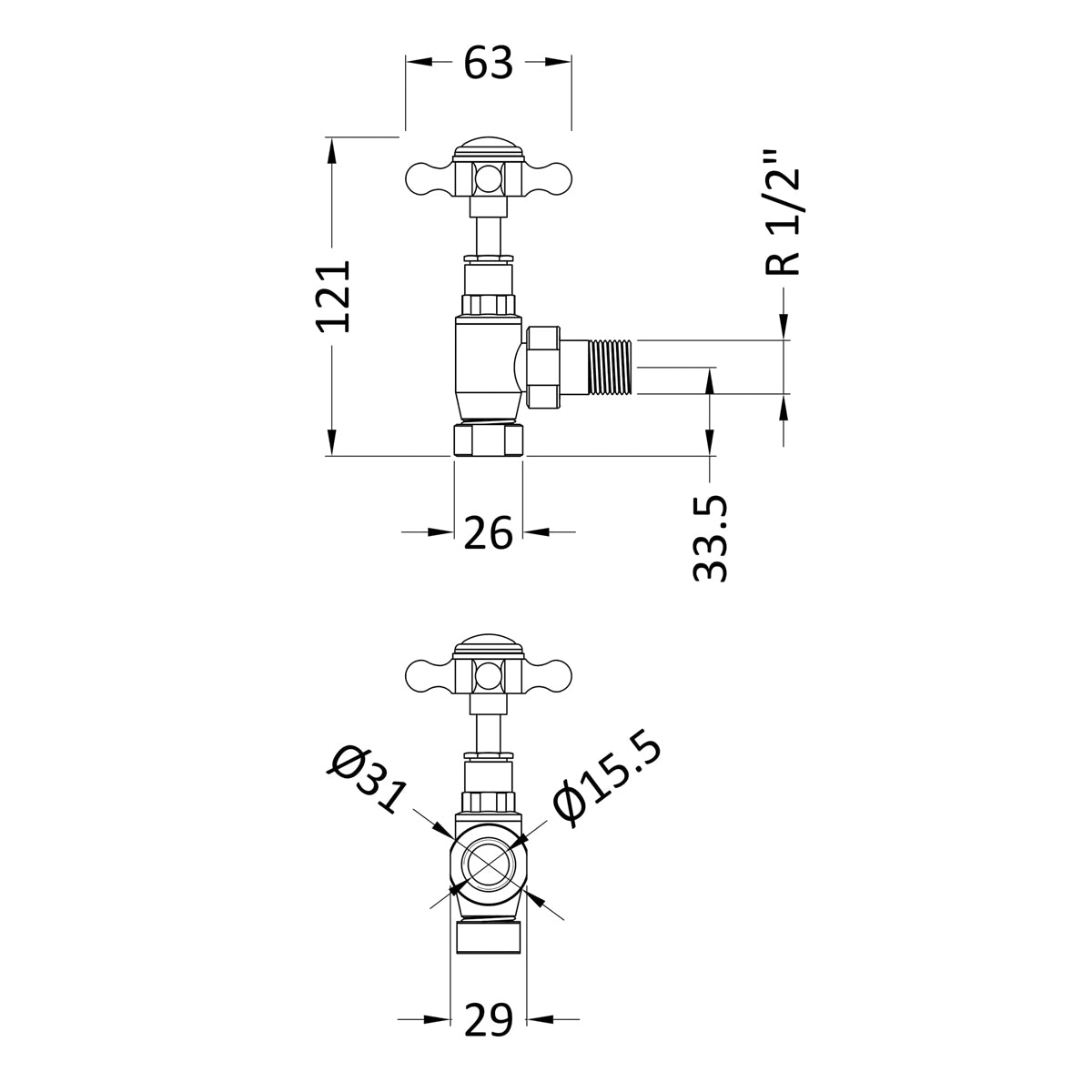 Fairford Crosshead Angled Radiator Valves - Pair