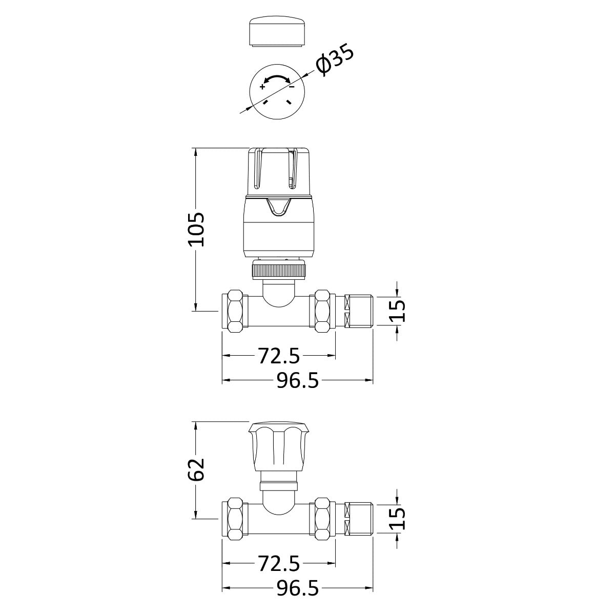 Fairford Thermostatic Valves, Straight, Pair