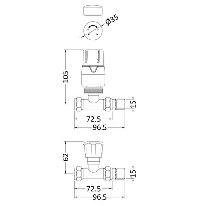 Fairford Thermostatic Valves, Straight, Pair
