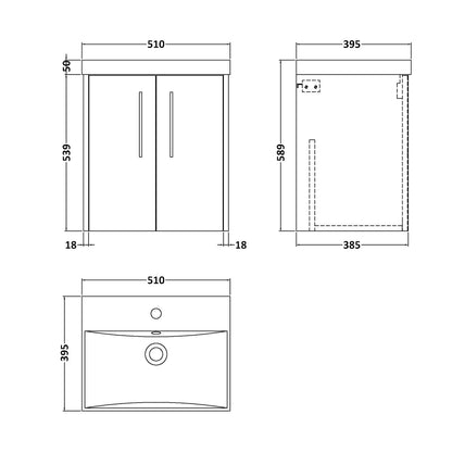Fairford Anika 500mm Matt Blue 2 Door Wall Hung Vanity Unit